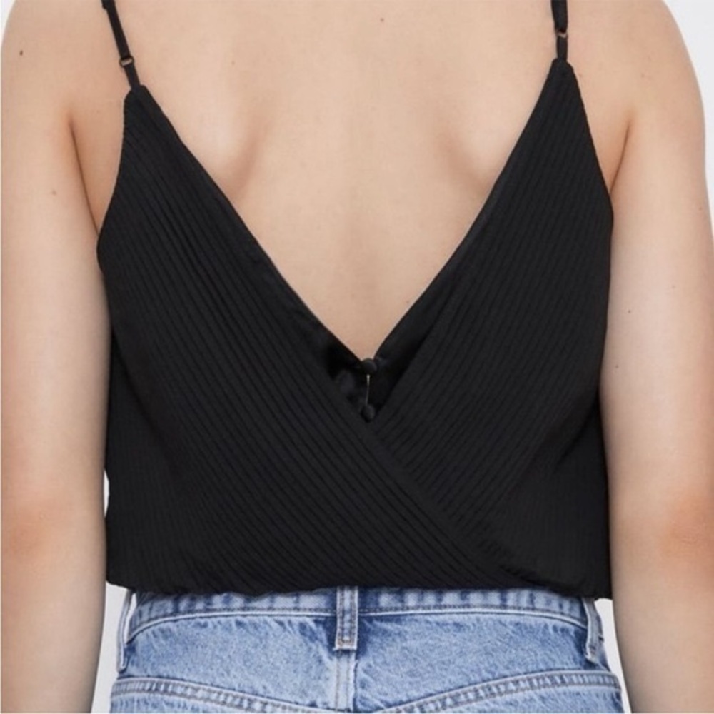 Zara Bodysuit V-Neck and Back Pleated Draped Black Top - Size Small - Picture 12 of 13